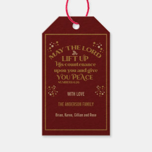 Gold Red Christmas May The Lord Lift Up His  6:26  Gift Tags