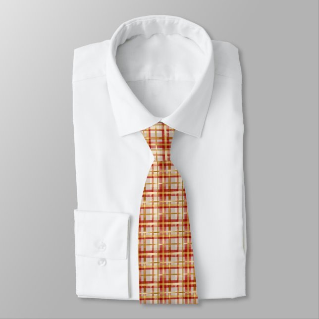 Gold Red Christmas Plaid Neck Tie (Tied)