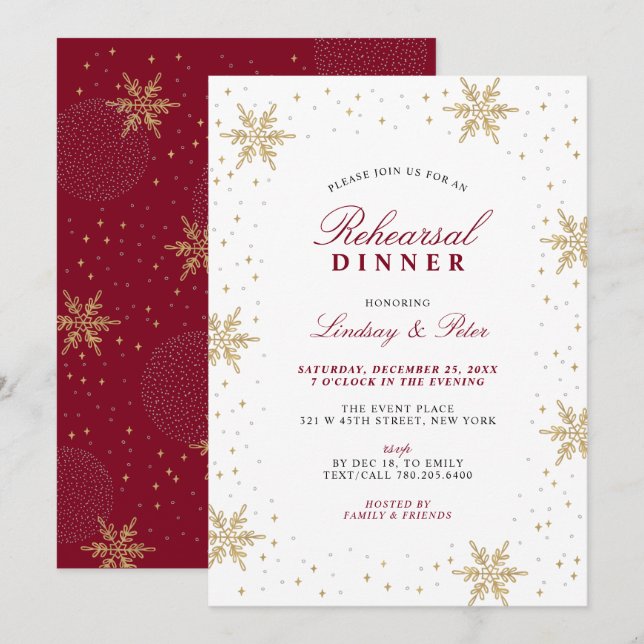 Gold & Red Christmas Rehearsal Dinner Invitation (Front/Back)