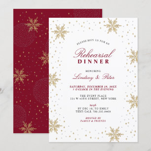 Gold & Red Christmas Rehearsal Dinner Invitation