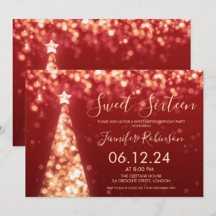 Gold & Red Christmas Sweet 16 Party Invitation