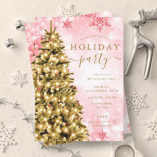 Gold Red Christmas Tree Company Holiday Party Invitation