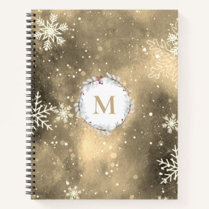 Gold Red Christmas Wreath Monogram Sketchbook Notebook
