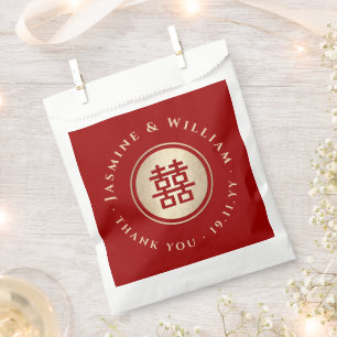 Gold/Red Circle Double Happiness Chinese Wedding Favour Bags