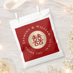 Gold/Red Circle Double Happiness Chinese Wedding Favour Bags