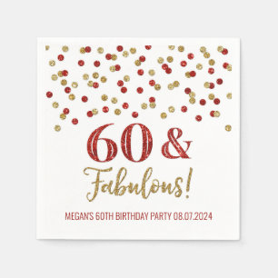 Gold Red Confetti 60 & Fabulous Napkin