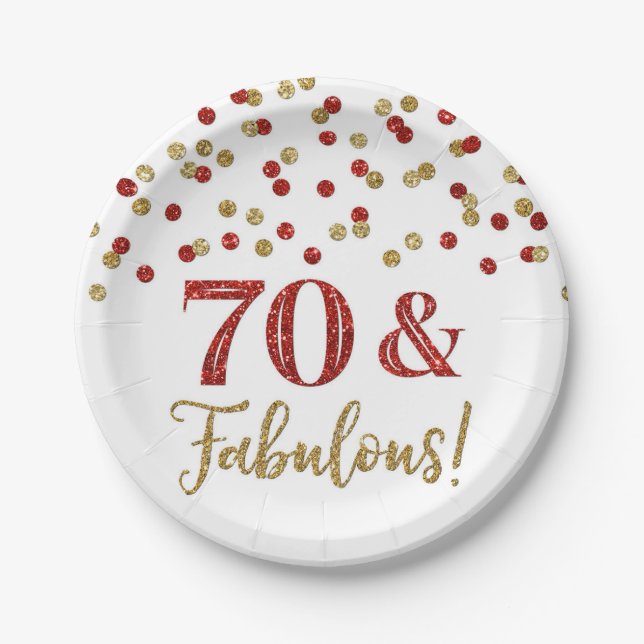 Gold Red Confetti 70 and Fabulous Paper Plate (Front)