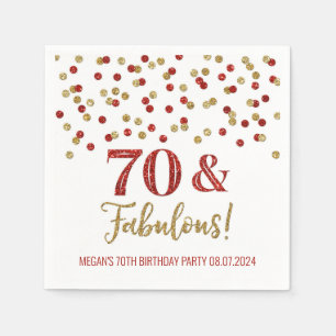 Gold Red Confetti 70 & Fabulous  Napkin
