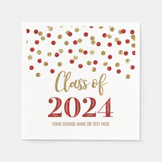 Gold Red Confetti Class of 2024  Napkins (Front)