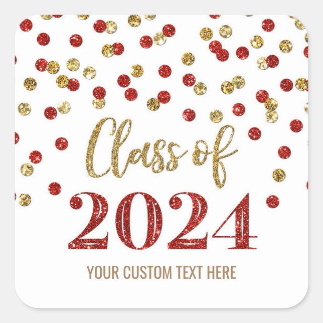 Gold Red Confetti Graduation 2024  Square Sticker (Front)