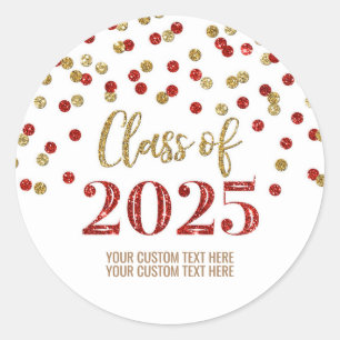 Gold Red Confetti Graduation 2025 Classic Round Sticker