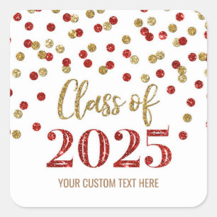Gold Red Confetti Graduation 2025 Square Sticker