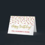 Gold Red Confetti Sister Birthday Card<br><div class="desc">Birthday card for sister with gold and red modern confetti pattern.</div>