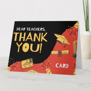 Gold Red Confetti Teacher Birthday Card