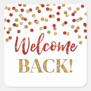 Gold Red Confetti Welcome Back Square Sticker