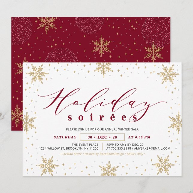 Gold & Red Corporate Holiday Soiree Party Invitation (Front/Back)