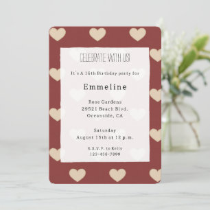 Gold Red Cream Glitter Hearts Birthday Invitation
