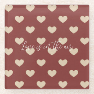 Gold Red Cream Glitter Hearts Valentine's Day Glass Coaster