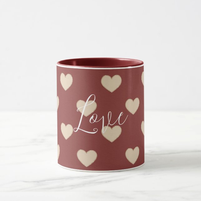 Gold Red Cream Glitter Hearts Valentine's Day Mug (Center)