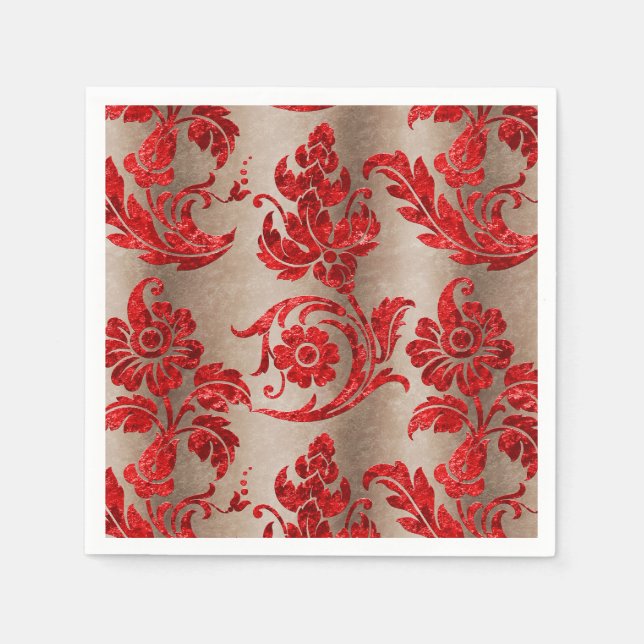 Gold Red Damask Napkin (Front)