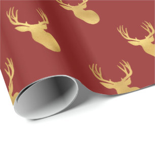Gold Red Deer Wrapping Paper