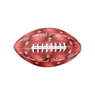 Gold Red Diamond Leather Custom Text Name Football American Football