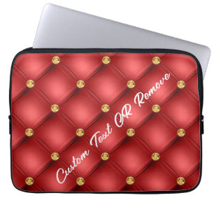 Gold Red Diamond Tufted Leather Your Text Name Laptop Sleeve