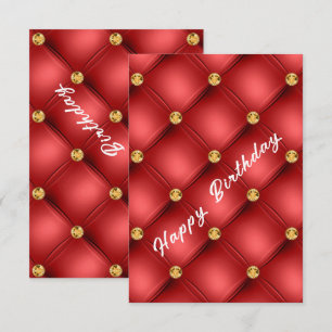 Gold Red Diamond Tufted Romantic Birthday Card
