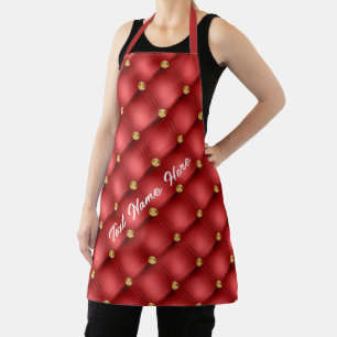 Gold Red Diamonds Tufted Custom Text Name Apron