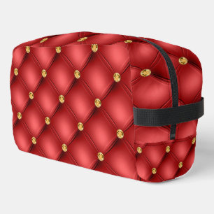 Gold Red Diamonds Tufted Dopp Kit