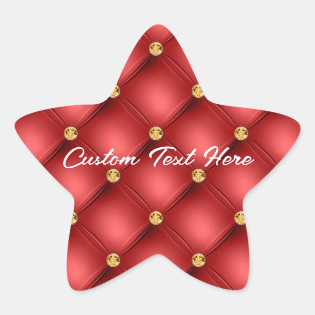 Gold Red Diamonds Tufted Sticker with Custom Text (Front)
