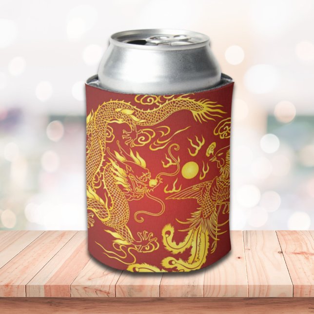 Gold Red Dragon Phoenix Chinese Wedding Favour Can Cooler (Gold Red Dragon Phoenix Chinese Wedding Favor Can Cooler)