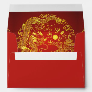 Gold Red Dragon Phoenix Chinese Wedding Favour Envelope
