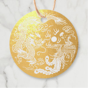Gold Red Dragon Phoenix Chinese Wedding Favour Favour Tags