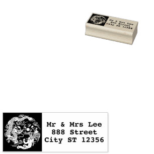 Gold Red Dragon Phoenix Chinese Wedding Favour Rubber Stamp