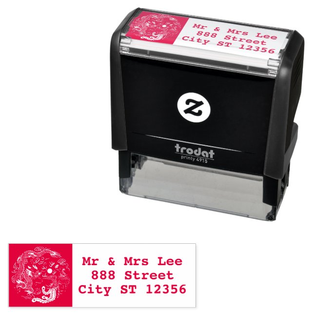 Gold Red Dragon Phoenix Chinese Wedding Favour Self-inking Stamp (In Situ)