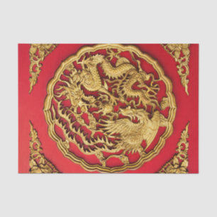 Gold Red Dragon Phoenix Chinese Wedding Favour Tissue Paper