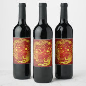 Gold Red Dragon Phoenix Chinese Wedding Favour Wine Label (Bottles)