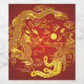 Gold Red Dragon Phoenix Chinese Wedding Favour Wine Label (Single Label)