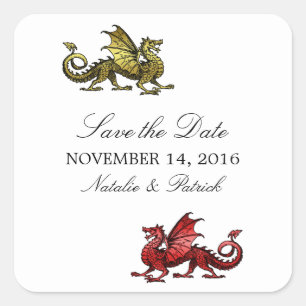 Gold Red Dragon Save the Date Stickers
