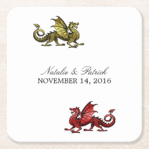 Gold Red Dragon Wedding Paper Coasters