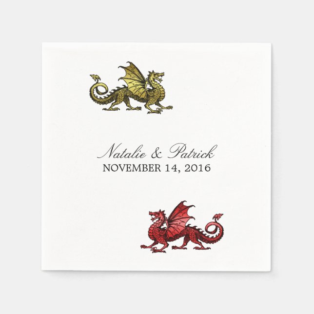 Gold Red Dragon Wedding Paper Napkins (Front)
