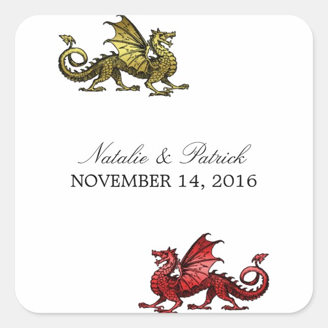 Gold Red Dragon Wedding Stickers (Front)