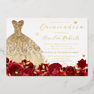 Gold Red Dress Butterfly Elegant Floral