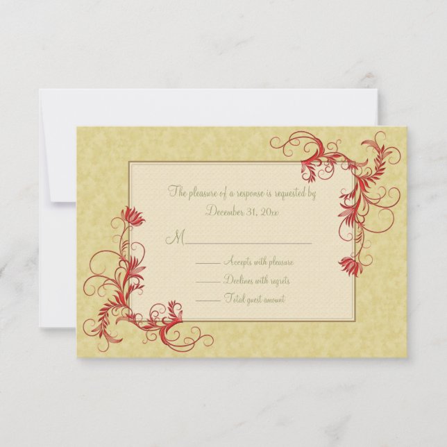 Gold & Red Elegance Custom Text RSVP Cards (Front)