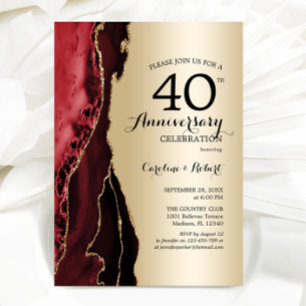 Gold Red Elegant 40th Anniversary Invitation