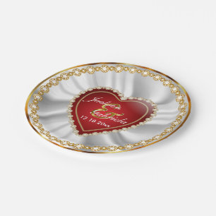 Gold, Red & Faux Diamond Wedding or Anniversary Paper Plate