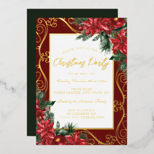 Gold Red Festive Floral Frame Christmas Party