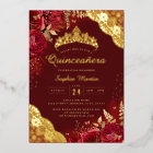 Gold Red Floral Lace Quinceanera 