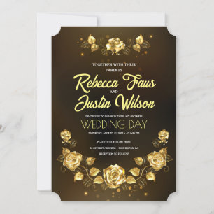 Gold Red Floral Modern Boho Invitation
